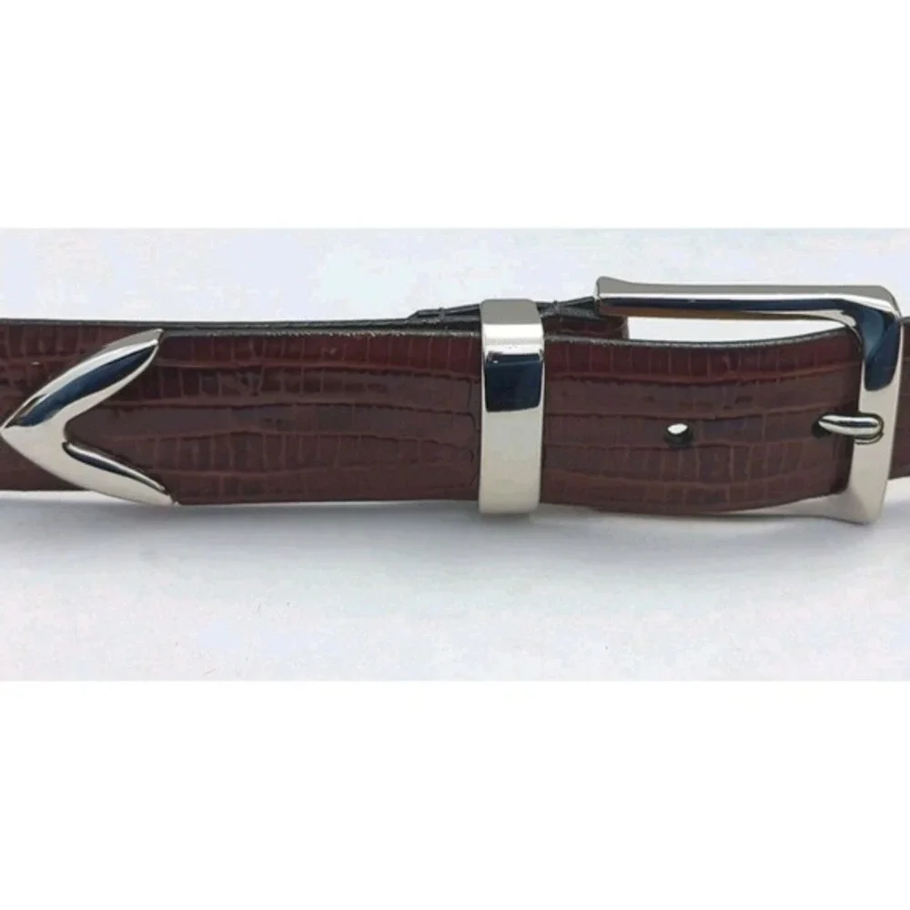 Lejon Brown Le Bernardin Italian Calfskin Leather Belt Sz‎ 48 USA Made Lizard